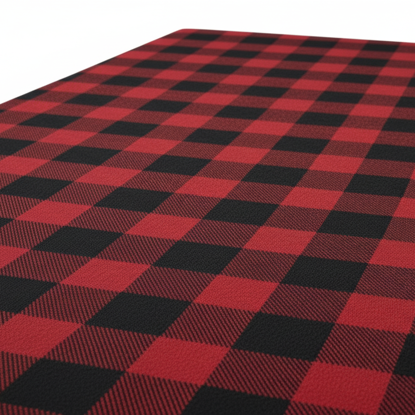 Four panels of multi-colored plaid fabric and matress fabric samples. Our collection includes plain weave fabric, cotton fabric, and cotton dhoti material. Expert textile cloth supplier providing greige fabric, cheesecloth, and fusible interlining fabric for the indian textile cloth market.